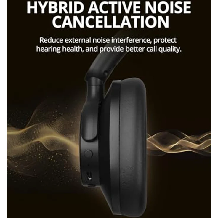 Tronsmart Q20S Hybrid Noise Cancelling Kopfhörer Kabellos, Over Ear mit Mikrofon, Hi-Res-Audio, 60 Stunden Wiedergabezeit, Deep Bass, individueller EQ über App, Schwarz, für unterwegs, Homeoffice – Bild 3