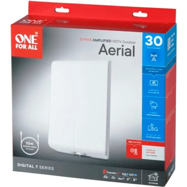 One For All DVB-T-DVB-T2 Outdoor-Außenantenne - 4K 1080P HD-HDTV Fernseher TV Antenne mit Verstärker - 0-50 km Reichweite - 10 meter Koaxialkabel - UHF-VHF - weiß - SV9455 – Bild 6