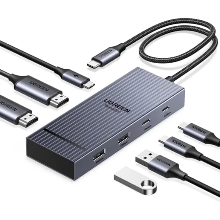 UGREEN Revodok Pro 207, 10Gbps USB C Hub mit 2x HDMI 4K@60Hz, 2x USB A 3.2 & USB C 3.2 PD 100W Docking Station für XPS 13/15, Chromebook, Surface Pro 9