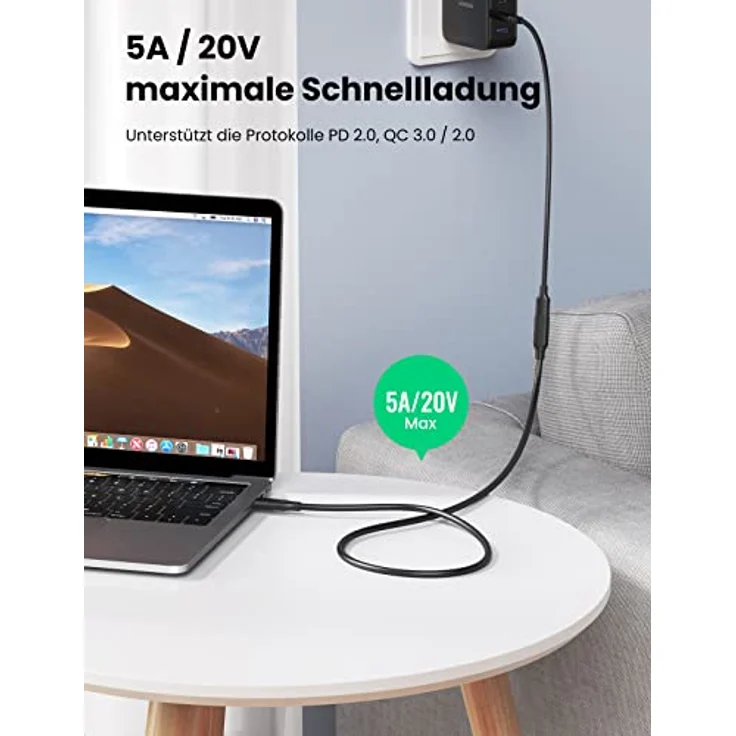 Ugreen Kabelverlängerungsadapter USB C auf USB C, 1m, 100W, 10Gb/s, schwarz – Bild 5