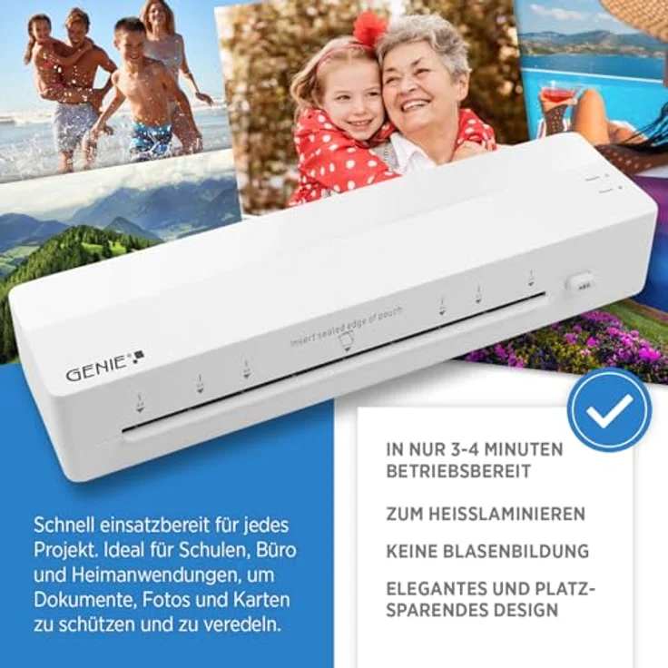 GENIE LA 400 A4 Laminiergerät, Heißlaminator mit 2 Heizrollen, schnell und zuverlässig für Schule, Büro und Home-Office, inkl. 5 Laminierfolien A4 – Bild 3