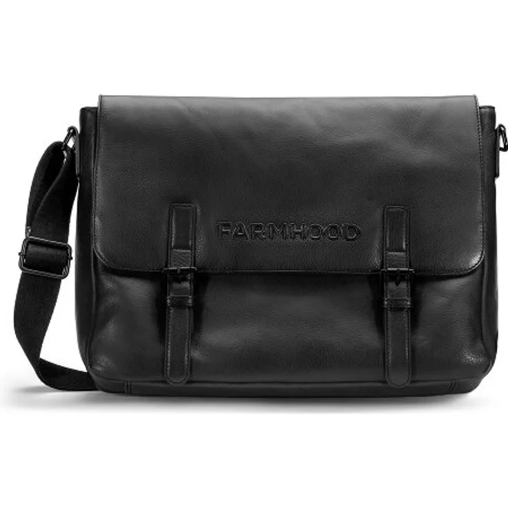 Farmhood Memphis Aktentasche Messenger, 100% Leder, 38 cm, Laptopfach, schwarz