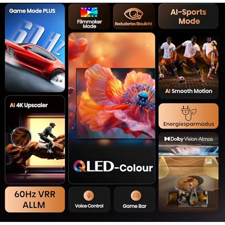 Hisense 58E7Q, 58 Zoll QLED&DLED Smart TV mit Dolby Vision Atmos, HDR10, Game Mode Plus, AI 4K Upscaler und Sprachsteuerung [2025] – Bild 3