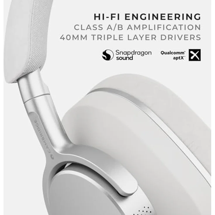 Cambridge Audio Melomania P100 Kopfhörer – Bluetooth, aktive Geräuschunterdrückung mit Hi-Fi-Sound, 100 Stunden Wiedergabe mit vom Benutzer austauschbarem Akku, Gaming-Modus und Tragetasche – Weiß – Bild 3