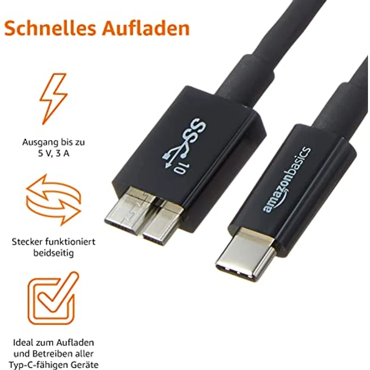 AmazonBasics - Verbindungskabel, USB Typ C auf Micro-USB Typ B, USB 3.1, 2. Generation, 0,9 m, Schwarz - Preisvergleich – Bild 3