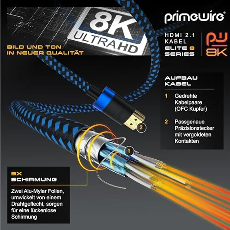 2m 8K HDMI Kabel 2.1 - 8K60Hz 4K 120Hz DSC - HDTV 7680 x 4320 - UHD II - HDMI 2.1 2.0a 2.0b - 3D - Highspeed HDMI-Kabel Ethernet - HDR - ARC - Präzisionsstecker - kompatibel zu Blu Ray PS4 Xbox – Bild 6