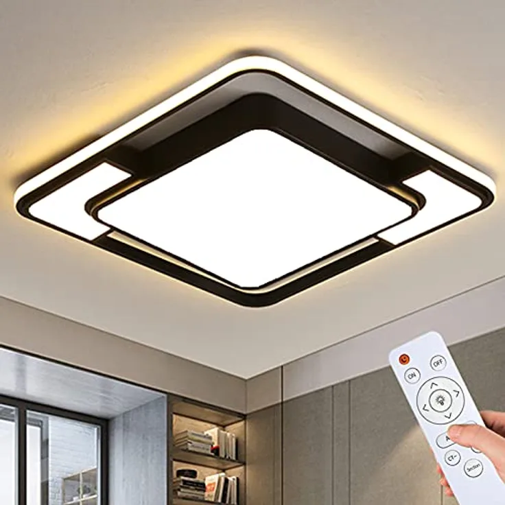 Style home Deckenleuchte LED Deckenlampe 90W, dimmbar mit Fernbedienung, 42 * 42 * 6cm, Schwarz