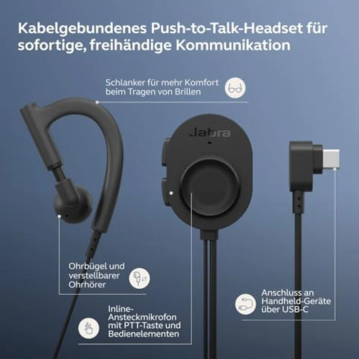 Jabra Perform 10, Wired Push-to-Talk Mono Headset mit USB-C-Anschluss für Teams im Einzelhandel, IP67 robust und leicht, unidirektionales Mikrofon – Bild 3