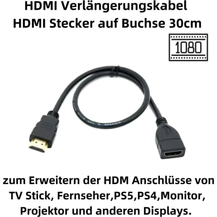 Aukson B40 HDMI Verlängerungskabel 30cm, HDMI Stecker auf Buchse, 1080P Audio-Video-Übertragung, Adapter für TV, Monitor - Flexibles und kompaktes Design, unterstützt Auflösungen bis 1080p – Bild 2