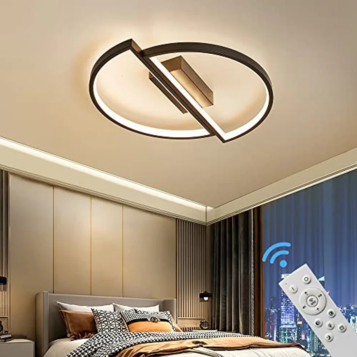 Eurotondisplay LED Deckenleuchte Deckenlampe SX87 mit Fernbedienung Lichtfarbe/Helligkeit einstellbar dimmbar weiß schwarz lackierte MetallrahmenLED Schlaffzimmerleuchte ceiling light (SX8719B Ø 45cm) – Bild 3