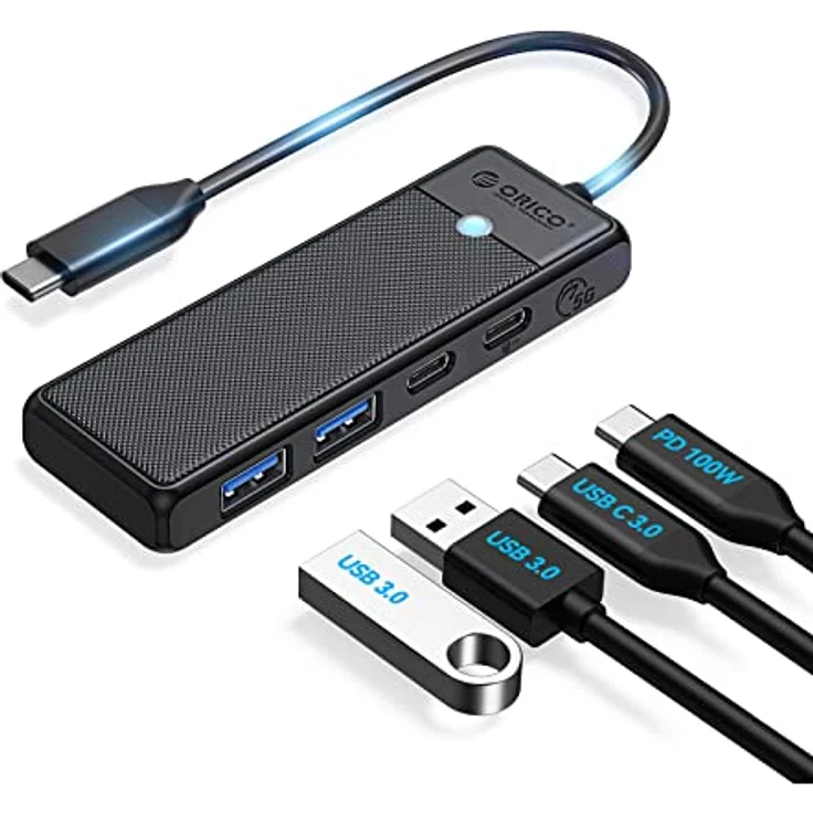 ORICO 4-Port Type-C to USB 3.0 / Type-C PD 100W High Speed 5Gbps HUB Multiplexer Schwarz - Modell: PAPW2AC-C3-015-BK-EP – Bild 1