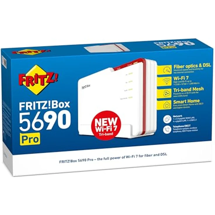 Fritz! Box 5690 Pro International, WLAN Router mit Wi-Fi 7, 2.4/5/6GHz, 18.5 GBit/s, Glasfaser und DSL kompatibel, Zigbee-Unterstützung, Gigabit-LAN, USB 3.1 – Bild 8
