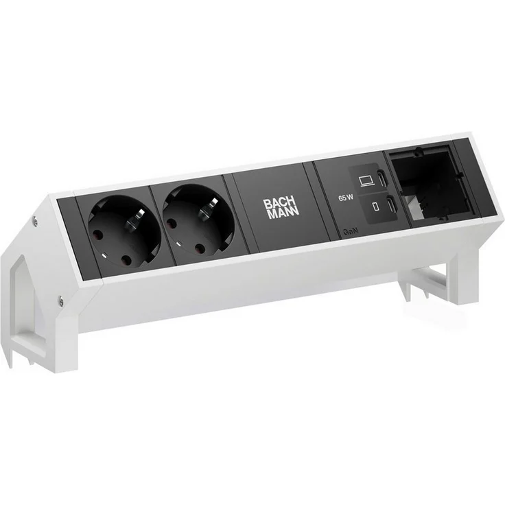 Bachmann DESK2, Steckdosenleiste 2xCEE7/3 und 1xUSB C/C 65W, Tischmontage, Weiß RAL9010, Kabellänge 0.2 m