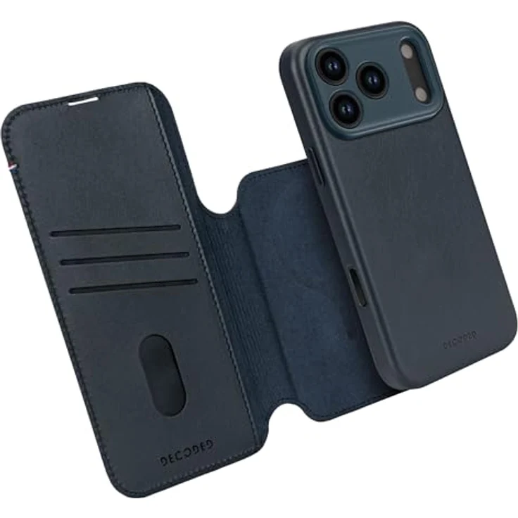 Decoded 2-in-1 Lederhülle für iPhone 17 Pro, Abnehmbare Wallet, Premium ECCO Leder, MagSafe kompatibel, Fallschutz, Kratzfest, Metallknöpfe, Blau – Bild 1