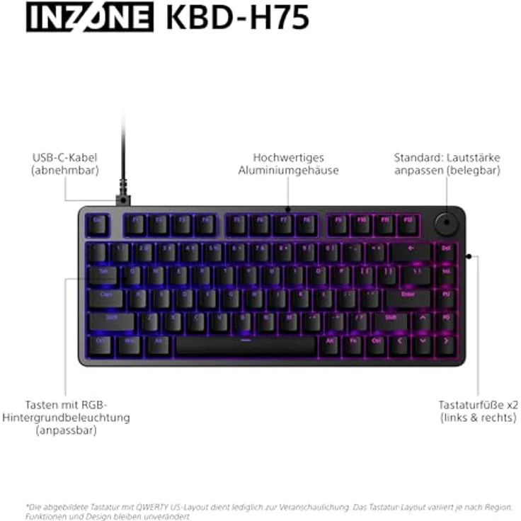 SONY INZONE KBD-H75, Gaming Tastatur mit magnetischen Schaltern, 8000 Hz Abtastrate, kabelgebunden, schwarz – Bild 10