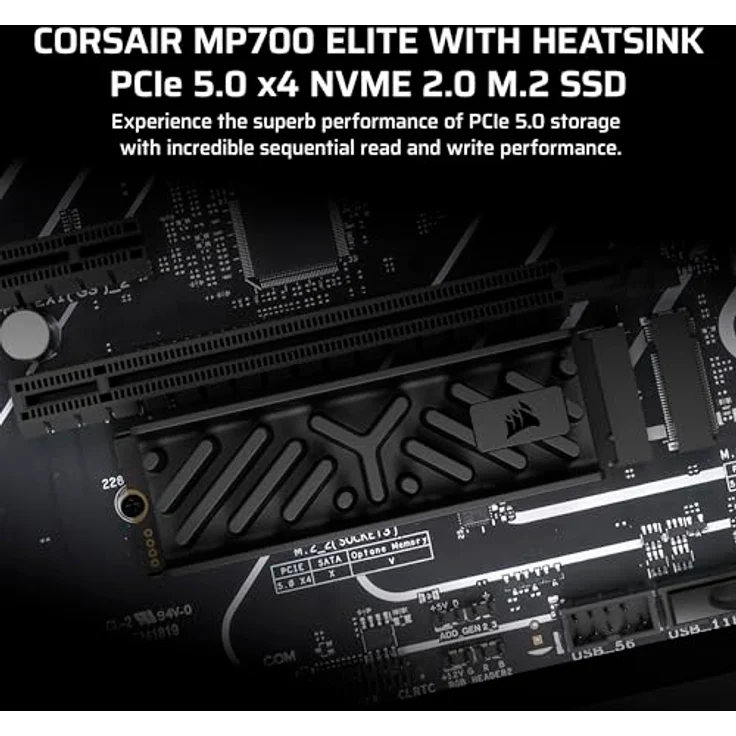 Corsair MP700 Elite 2TB PCIe 5.0 x4 NVMe M.2 SSD mit Heatsink – Bis zu 10,000MB/sec – 3D TLC NAND – DirectStorage – Schwarz – Bild 2