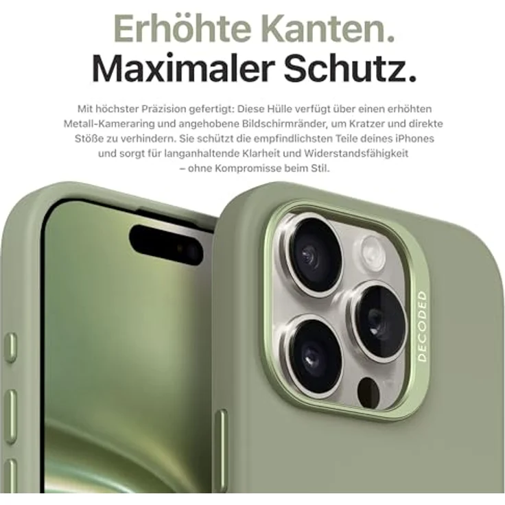 Decoded Silikon Hülle für iPhone 16 Pro Max, Antimikrobielles Material, MagSafe-kompatibel, Premium Soft-Touch, Metall Kameraschutz, Jade Grün – Bild 5
