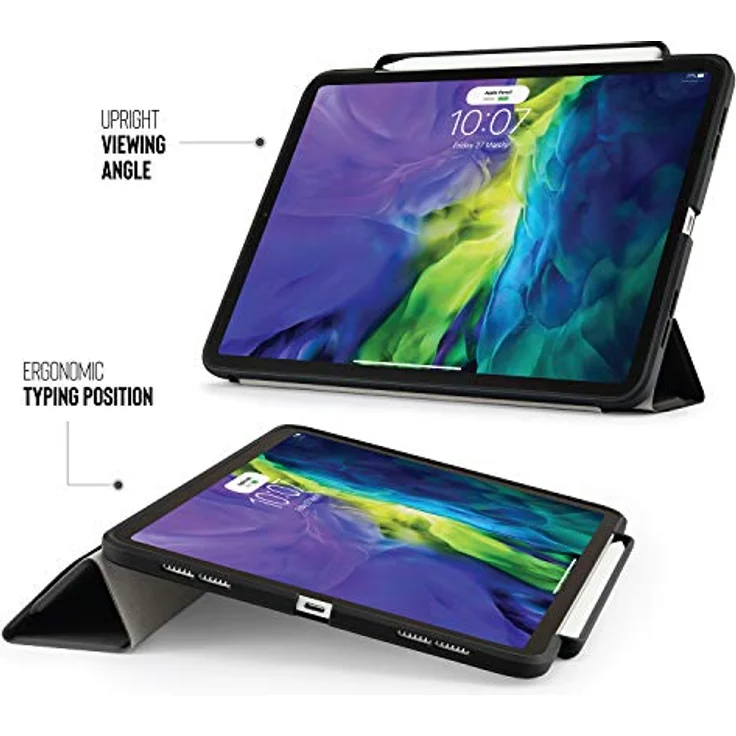 PIPETTO Origami Pencil iPad Hülle Pro 11 (2020) 2. Generation | Stoßfester TPU Bumper mit 5-in-1 Ständer | Apple Pencil 2 Sync and Charge kompatibel – Schwarz – Bild 3
