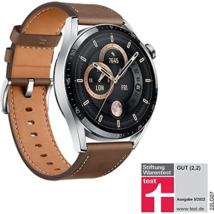 HUAWEI WATCH GT 3 46mm Smartwatch, lange Akkulaufzeit, ganztägige SpO2-Überwachung, KI-Lauftrainer, genaue Herzfrequenzüberwachung, 100+ Trainingsmodi, Deutsche Version, Brown Leather – Bild 2