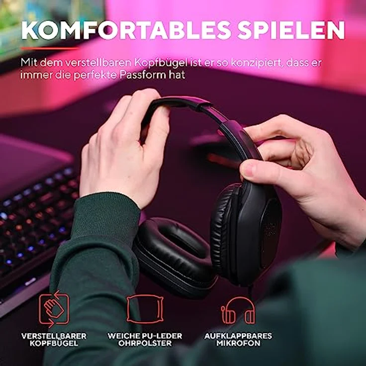 Trust Gaming GXT 415 Zirox Leichtes Gaming Headset mit 50-mm-Treiber für PC, Xbox, PS4, PS5, Switch, Mobile, 2-m-Kabel, 3,5-mm-Audioanschluss, Over-Ear Kopfhörer mit Kabel - Schwarz – Bild 5