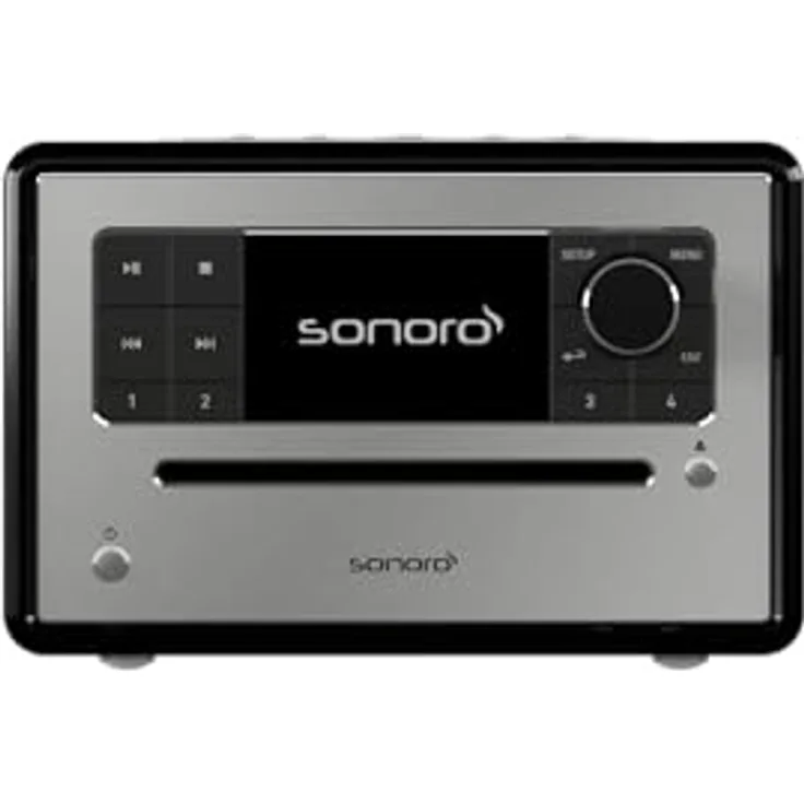 sonoro Elite Internetradio mit CD-Player, DAB+, FM, Spotify, Amazon Music, Deezer, Schwarz Silber, 360° Klang, Dual-Alarm, Bluetooth