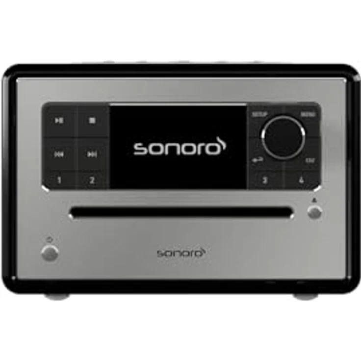 sonoro Elite Internetradio mit CD-Player, DAB+, FM, Spotify, Amazon Music, Deezer, Schwarz Silber, 360° Klang, Dual-Alarm, Bluetooth – Bild 1