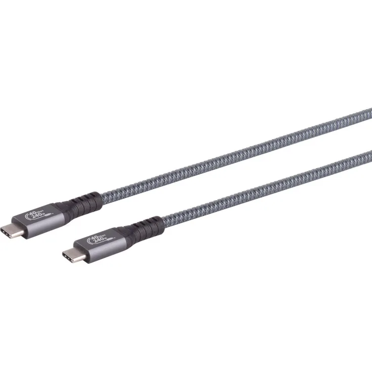 Shiverpeaks S/CONN USB-C Verbindungskabel, Typ-C Stecker auf Typ-C Stecker, 240W, grau, 0,50m, 40 Gbit/s, USB4 Gen 3x2, geflochten