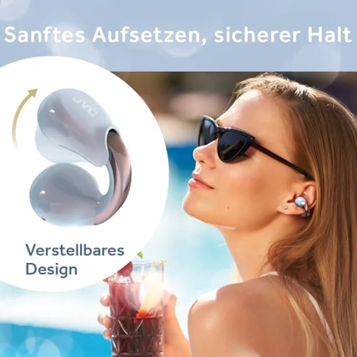 JVC Nearphones HA-NP1T-AN, kabellose Ohrhörer im Earcuff-Design, Bluetooth 5.3, IPX4, Perlmutt-Optik – Bild 4
