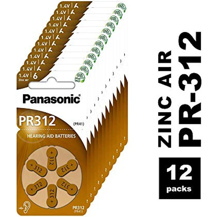 Panasonic PR312 Zink-Luft-Batterien für Hörgeräte, Typ 312, 1.4V, Hörgerätbatterien, 10 Packungen (60 Stück), braun – Bild 3