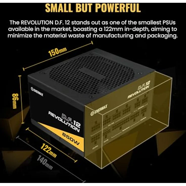 ENERMAX Revolution D.F. 12 ATX3.1 PCI-e 5.1 Ultrakompakt 850W Netzteil 80Plus Gold (Vollmodular, 50% Semi-Fanless, 12V-2x6); ETV850G, schwarz – Bild 4