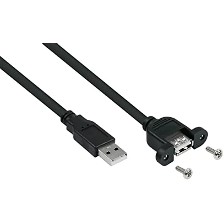 Kabelmeister PREMIUM Einbau-Verlängerungskabel - 0, 3 m / 30 cm - USB 2.0 Stecker A an Einbaubuchse - DATA AWG28 / Power AWG24, KUPFER - schwarz