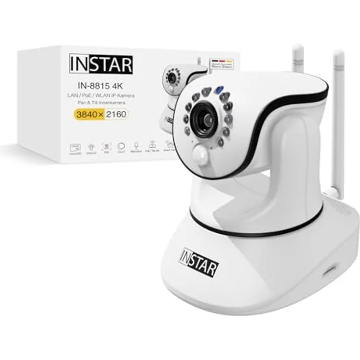 INSTAR IN-8815 4K Innenkamera, WLAN/LAN/PoE, steuerbare PT IP Kamera mit AI-Personenerkennung, IR-Nachtsicht und 2-Wege-Audio, weiß
