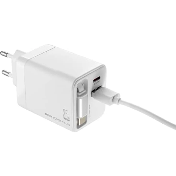 TROIKA Power Pull 35, Ladestecker mit Schnellladetechnologie, USB-C und USB-A Anschluss, ausziehbares 70 cm USB-C Kabel, weiß – Bild 4