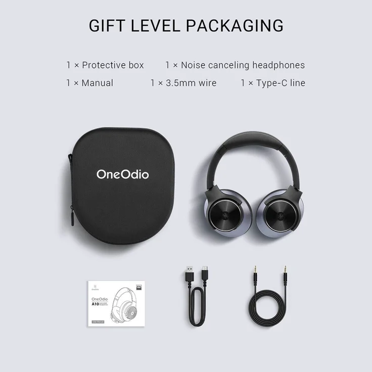 OneOdio A10 Over Ear-Kopfhörer, mit Bluetooth und Noise-Cancelling, 3,5 Millimeter Klinkenanschluss, Schwarz – Bild 4
