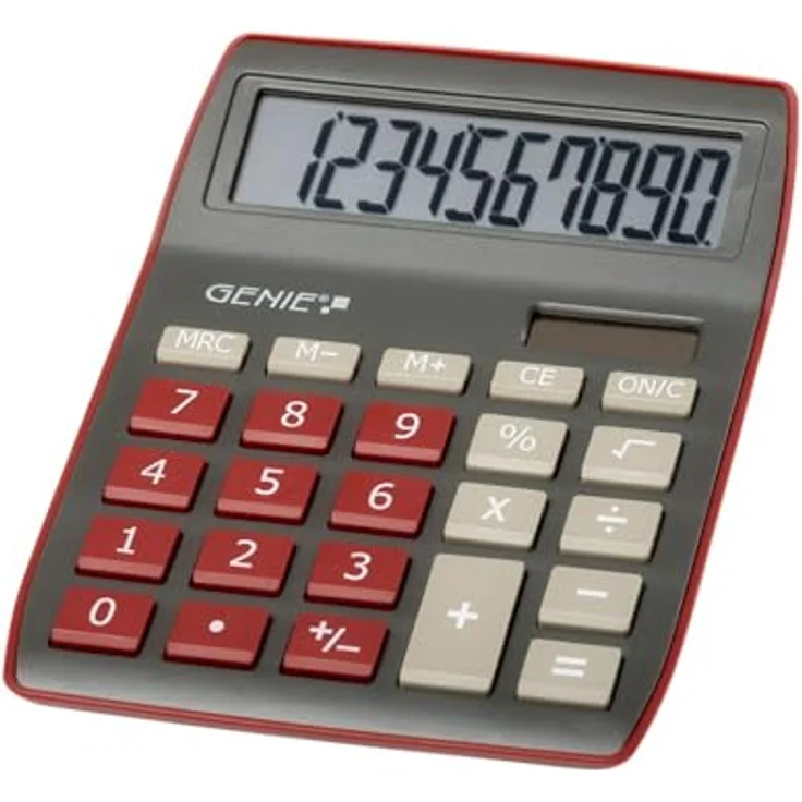 Genie 840 DR 10-stelliger Tischrechner, Dual-Power (Solar und Batterie), kompaktes Design, dunkelrot – Bild 4