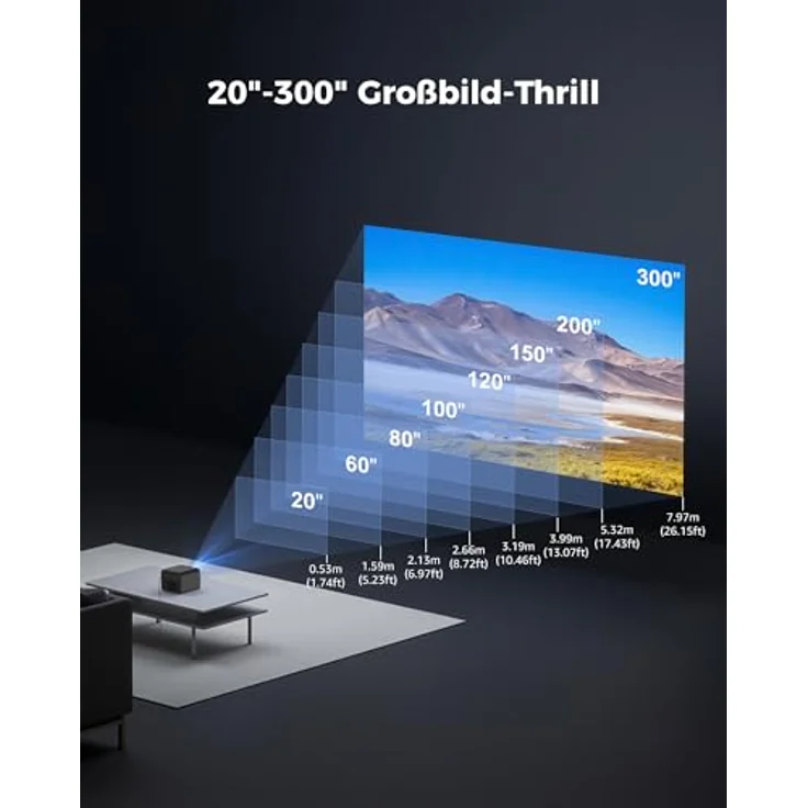 Ultimea Projektor Poseidon E100 DLP, Full HD Beamer mit 1800 lm Helligkeit, 1.2:1 Projektionsverhältnis, Schwarz – Bild 7