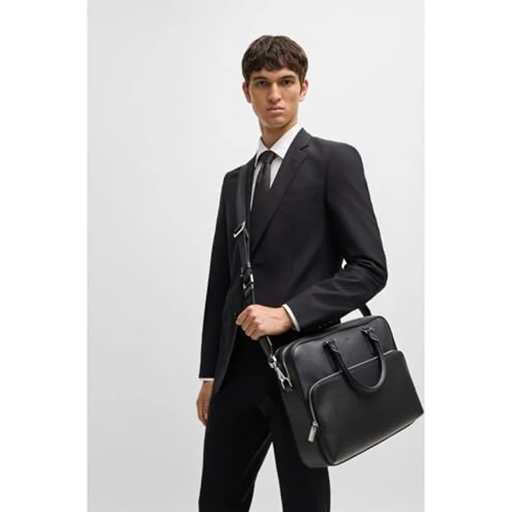 BOSS Aktentasche New Crosstown_S, Laptop-Tasche aus hochwertigem Rindsleder, schwarz – Bild 4