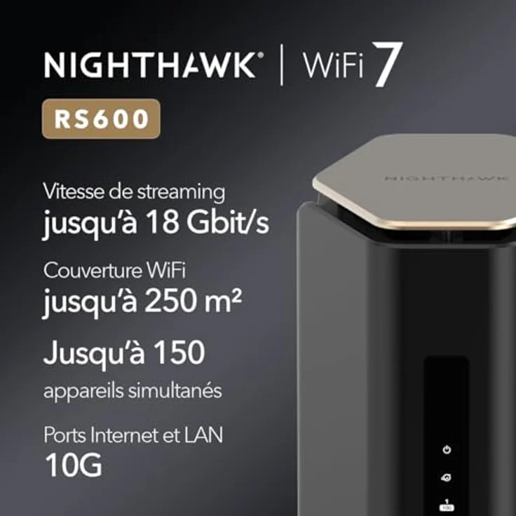 NETGEAR Nighthawk Tri-Band WiFi 7-Router (RS600) – BE18000 WLAN-Geschwindigkeit (bis zu 18 GBit/s) – 10-Gig-Anschluss – Abdeckung von bis zu 250 m², 150 Geräte – Bild 2