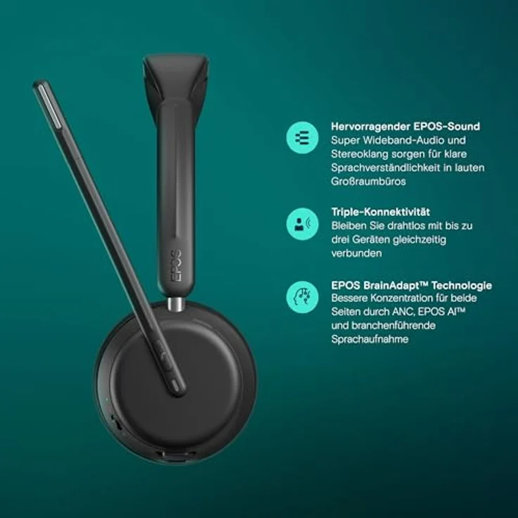 EPOS IMPACT 1060 Hochwertiges Büro-Bluetooth Headset - Beidseitig, EPOS AI verbesserte Sprachaufnahme, Super Wideband Audio - Schwarz – Bild 3