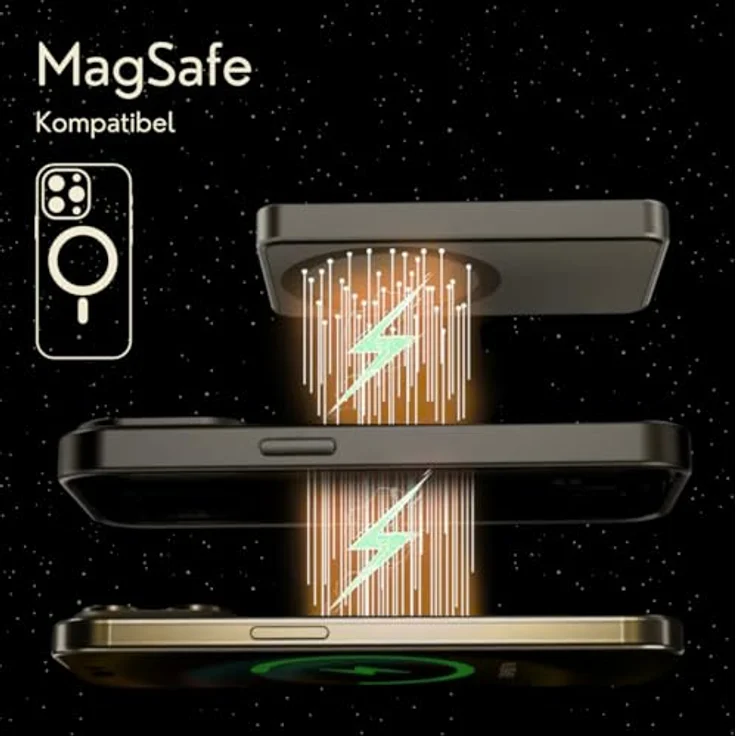 S&T Design Magnetisch Powerbank Magsafe kompatibel Kabellos Powerbank Externer Akku PB 10000 mAh, für iPhone Grau Wireless LED Anzeige Schnellladefunktion – Bild 5