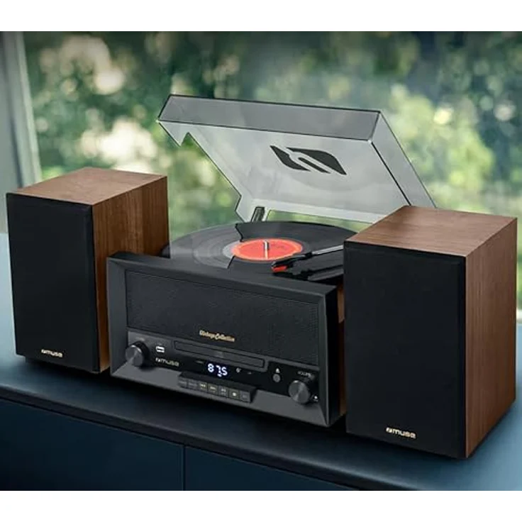 MUSE MT-120 MB Stereo-Mikrosystem mit Lautsprechern, Plattenspieler, Radio, Bluetooth, USB, AUX, CD Holz/Schwarz - Retro-Design, hochwertiges Echtholzgehäuse, vielseitige Anschlussmöglichkeiten – Bild 3