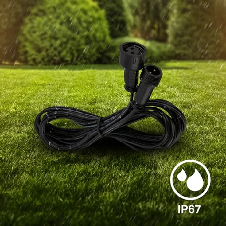 BRILONER Connect to Shine 12V Gartensystem Verlängerungskabel 3er Set, 2m Schwarz, IP67 staubdicht und wasserfest, werkzeuglose Steckverbindung – Bild 4