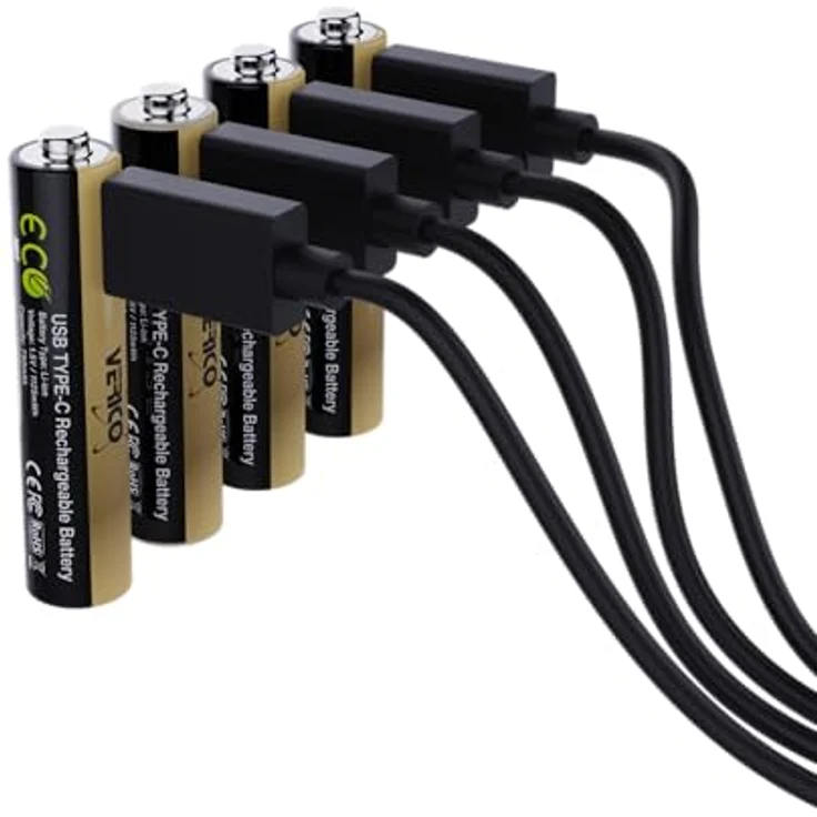 VERICO LoopEnergy Pro AAA 1125 Wiederaufladbare USB-C Batterie, 1,5V 1125 mWh (750mAh), 4er Pack mit Schnellladung in ca. 2 h, inkl. 2 USB-C Ladekabel und praktischer Aufbewahrungsbox – Bild 4