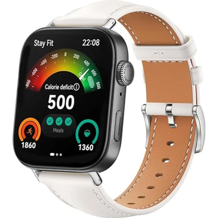 GIOPUEY Echtleder Armband für Huawei Watch Fit 3/4/4 Pro, verschleißfest und atmungsaktiv, weiß – Bild 1