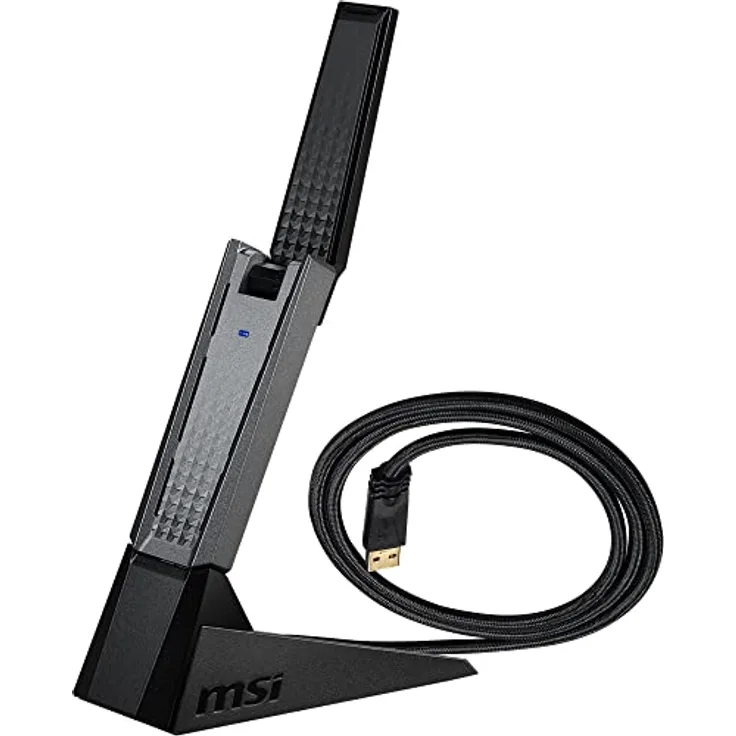 MSI AX1800 WiFi 6 Dual-Band USB Adapter - WLAN bis zu 1800 Mbit/s (5GHz, 2.4GHz Wireless), USB 3.2 Gen 1 Typ-A, MU-MIMO, einstellbare Antenne, Beamforming, WPA3 - Kabelgebundene Halterung inbegriffen