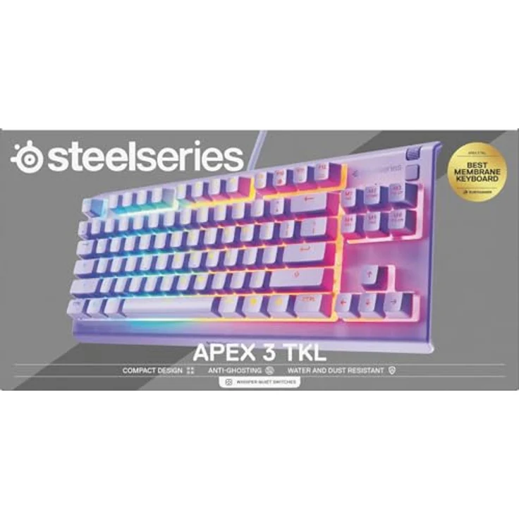 SteelSeries Apex 3 TKL Gaming-Tastatur, kabelgebunden, US QWERTY, RGB mit 8 Zonen, IP32 Wasser- und Staubschutz, Lavendel – Bild 11