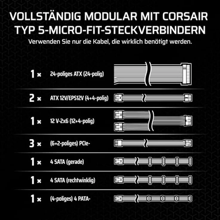 Corsair SF Series (2024) SF850 850 Watt SFX 80 PLUS Platinum Fully Modular Power Supply PC Netzteil Schwarz – Bild 6