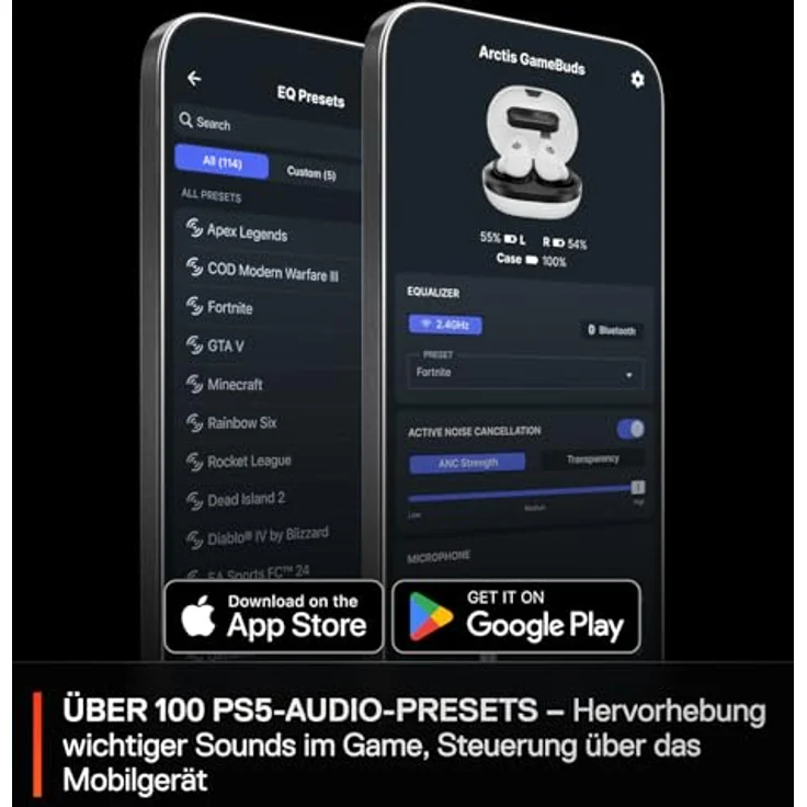 SteelSeries Arctis GameBuds für PlayStation – Wireless In Ear Gaming Kopfhörer – ANC/Transparenzmodus – Wasserbeständig IP55 – 40H Batterie – Drahtloses Laden – PS5, PC, Switch, Mobil – Bild 5