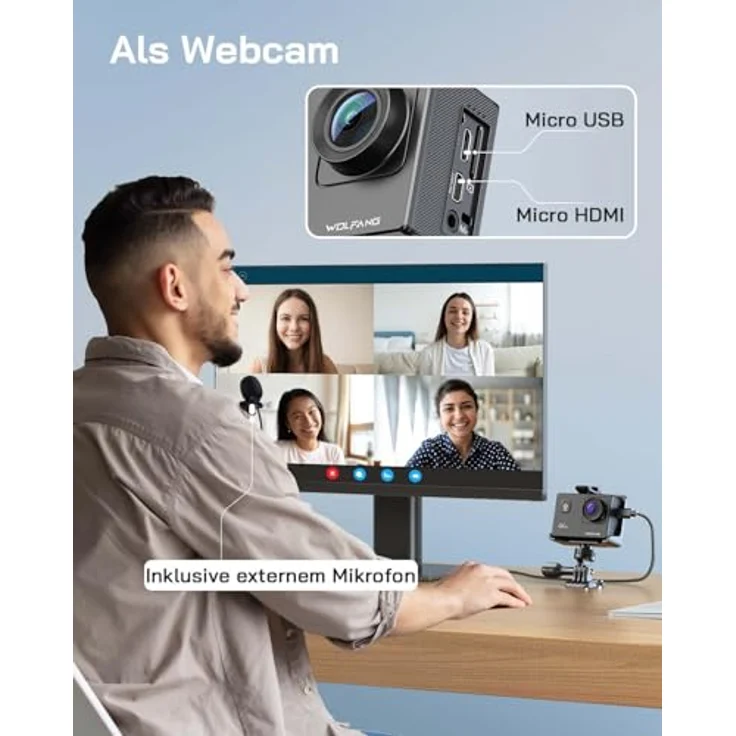 WOLFANG GA100 Action Cam, 4K Video 30FPS, 20MP Fotos, wasserdicht bis 40m, WiFi, EIS Bildstabilisierung – Bild 6