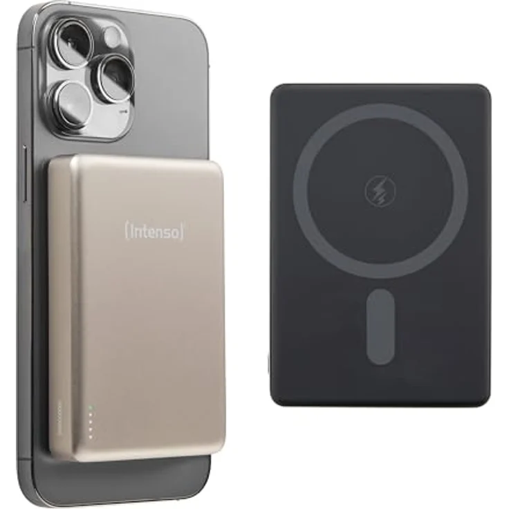 Intenso MW10000 Magnetische Powerbank 10000 mAh, MagSafe kompatibel, Wireless Charging 15W, USB-C PD 20W, geprüft in Deutschland, Champagner – Bild 1
